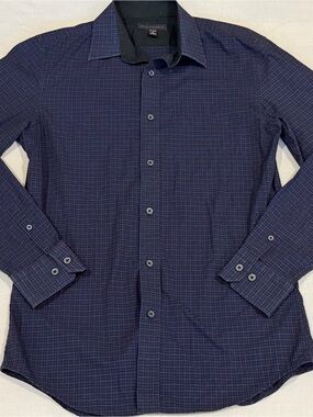 Banana Republic Button Down Men’s Sz Small Navy Blue Black Plaid Dress Shirt